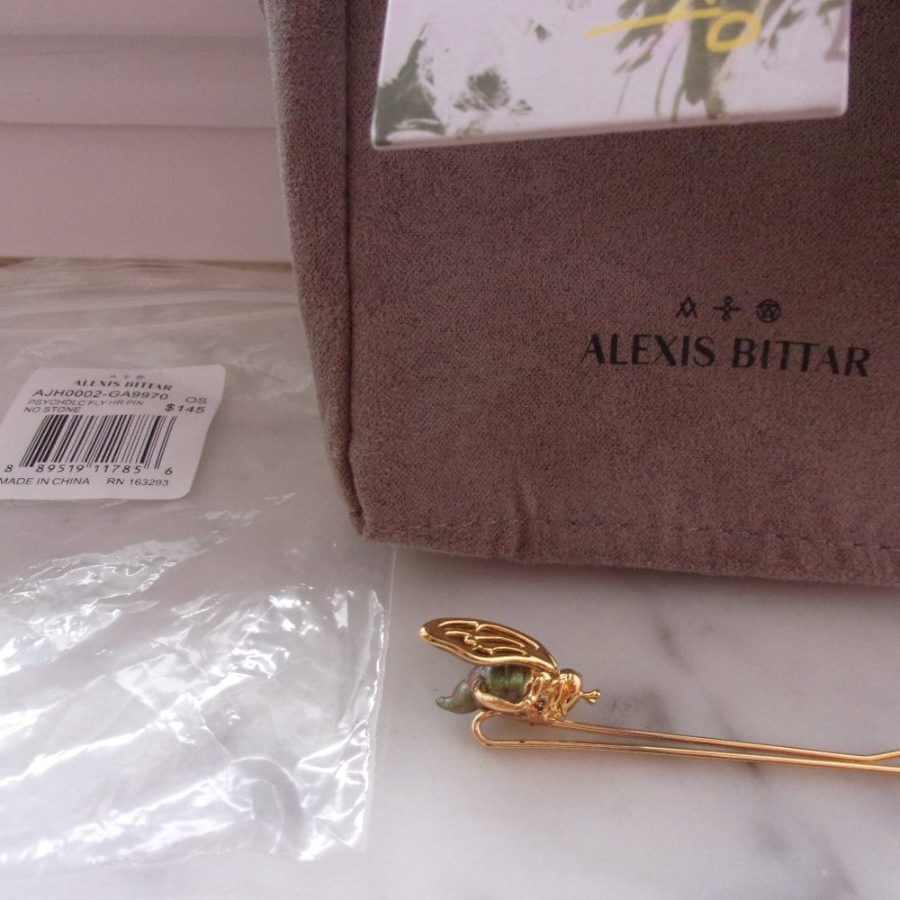 New W/ Bag Alexis Bittar Gold Hand Painted Body Fly Insect Hair Bobby Pin Clip